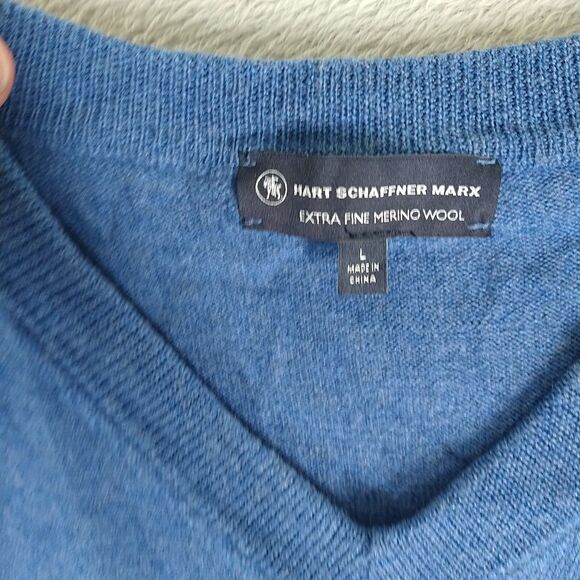 Hart Schaffner Marx Sweater Vest Men's Large Blue Extra Fine Merino Wool V Neck - Picture 6 of 9
